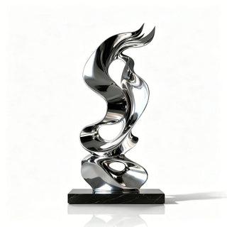VICTORY curved stainless steel abstract sculpture, luxury modern metal artwork for indoor and outdoor