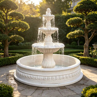 Elegant white marble fountain for hotel entrances, gardens, and European-style estates VSM-64