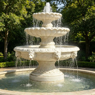 Hand-carved marble European fountain  lion head spouts for courtyards and classical gardens VSM-63