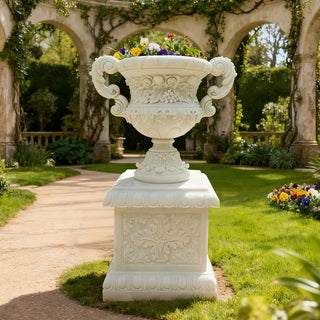 VICTORY marble flowerpot VSM-34 , handcrafted marble planter for luxury garden and courtyard decor
