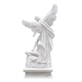 Catholic church marble Archangel Michael statue for sanctuary garden and religious monument.