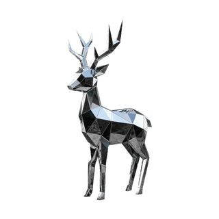 VICTORY Mirror polished stainless steel deer sculpture, modern metal art for outdoor garden or park.