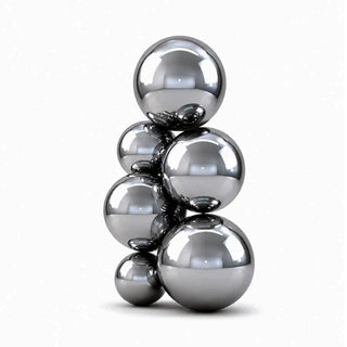 VICTORY stainless steel mirror sphere stack sculpture for urban streets, commercial plazas & spaces.