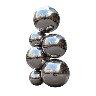 VICTORY stainless steel mirror sphere stack sculpture for urban streets, commercial plazas & spaces.