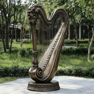 Antique bronze classical harp sculpture designed for garden décor and outdoor cultural landscapes VSB-67