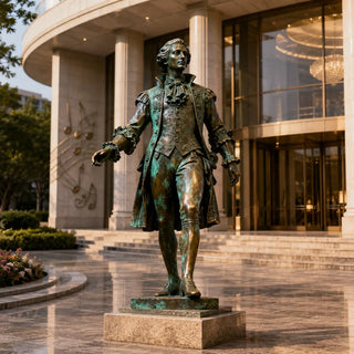 Classical musician sculpture crafted in bronze, ideal for cultural spaces, music rooms, and collector interiors