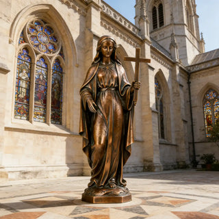 Antique bronze Virgin Mary sculpture designed for church courtyards and sacred spiritual spaces VSB-75