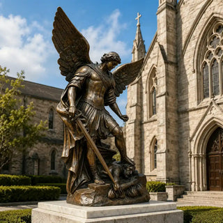 Antique bronze Michael sculpture designed for church décor and sacred religious spaces VSB-74