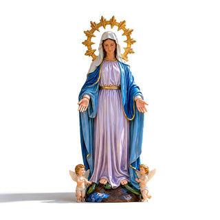 Sacred fiberglass Virgin Mary sculpture ideal for chapels, prayer rooms, and Christian interior decor