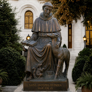 Handcrafted bronze Saint Anthony of Padua statue designed for Catholic church sanctuaries.