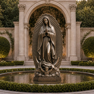 Life-size bronze Our Lady of Guadalupe monument for Marian shrines, memorial gardens, Catholic schools.