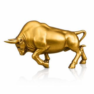 Large bronze charging bull statue with metallic gold finish for commercial buildings and outdoor landscapes