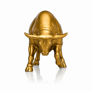 Large bronze charging bull statue with metallic gold finish for commercial buildings and outdoor landscapes