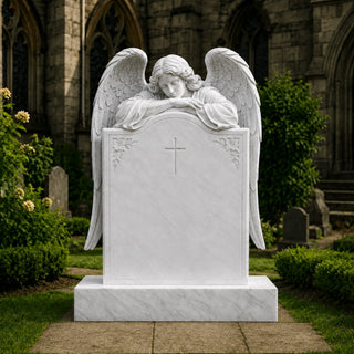 Handcrafted marble weeping angel headstone monument for cemetery memorial VSM-149