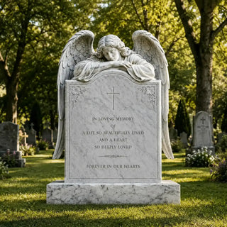 Handcrafted marble weeping angel headstone monument for cemetery memorial VSM-149