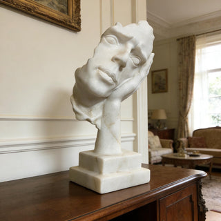 Hand-carved white marble abstract thinking face sculpture for modern interior decor VSM-123
