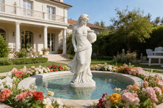 Classic white marble maiden sculpture in neoclassical style for luxury garden outdoor decor