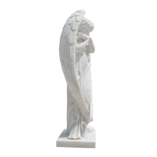 marble guardian angel statue with wings, hand carved religious sculpture for church and memorial garden