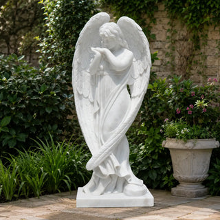 marble guardian angel statue with wings, hand carved religious sculpture for church and memorial garden