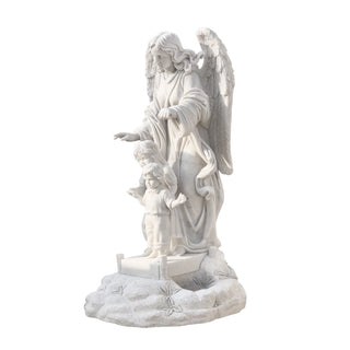 Hand carved marble guardian angel statue with children for church and garden decoration