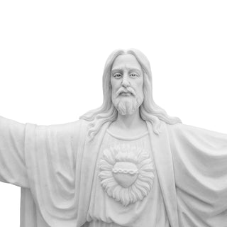 Marble Christ statue with Sacred Heart for church courtyards, outdoor sanctuaries, Christian campuses.