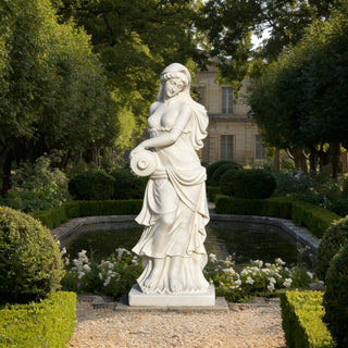 Classic white marble maiden sculpture in neoclassical style for luxury garden outdoor decor