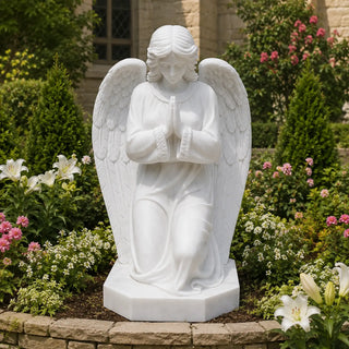 VICTORY VSM-98 Hand-carved white marble praying angel statue for church and memorial decor