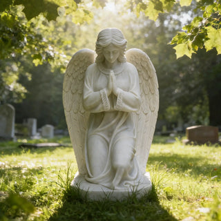 VICTORY VSM-98 Hand-carved white marble praying angel statue for church and memorial decor