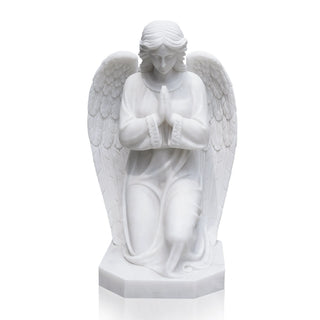 VICTORY VSM-98 Kneeling white marble angel sculpture for cemetery and memorial garden