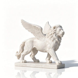 winged lion marble sculptures guarding luxury estate entrance,outdoor marble decor pieces