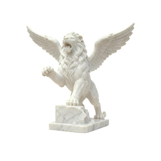 winged lion marble statues at luxury estate entrance, classical marble guardian sculptures for outdoor