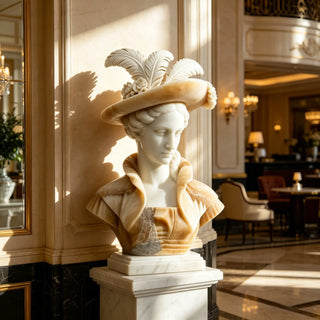 Victorian lady marble bust sculpture, hand-carved female marble statue for luxury home and art decor